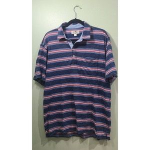 True Grit Men's Polo Shirt Size Large Blue White Striped 100% Cotton Logo